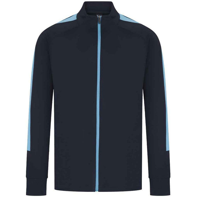 Navy-Sky Blue - Front - Finden & Hales Mens Knitted Tracksuit Top