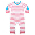 Pale Pink-White - Front - Larkwood Baby Boys Long Sleeve Striped Bodysuit