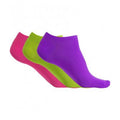 Bright Violet-Fluorescent Green-Fluorescent Pink - Front - Proact Womens-Ladies Microfibre Sneaker Socks (3 Pairs)