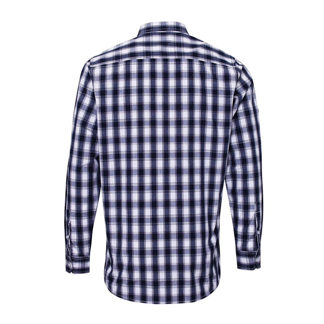 White-Navy - Back - Premier Mens Mulligan Check Long Sleeve Shirt