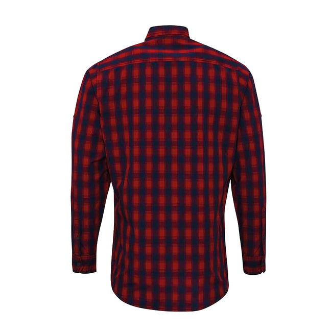 Red-Navy - Back - Premier Mens Mulligan Check Long Sleeve Shirt