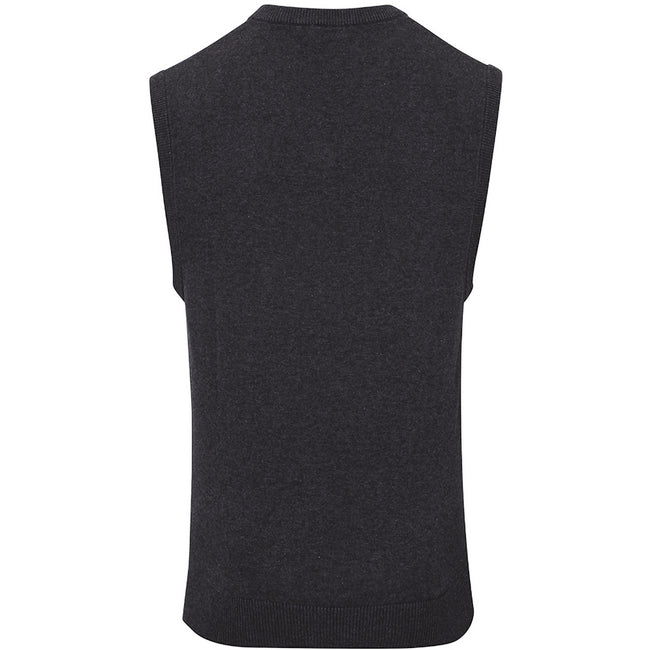 Charcoal - Back - Premier Mens Sleeveless Cotton Acrylic V Neck Sweater
