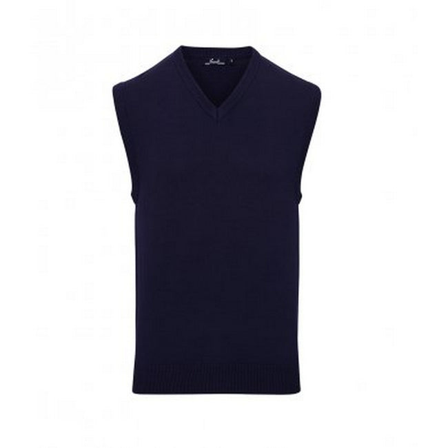 Navy - Front - Premier Mens Sleeveless Cotton Acrylic V Neck Sweater