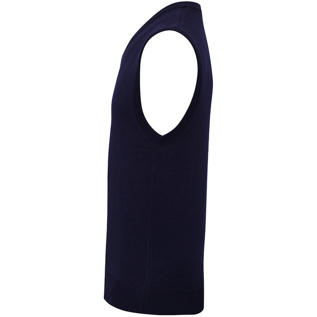 Navy - Side - Premier Mens Sleeveless Cotton Acrylic V Neck Sweater