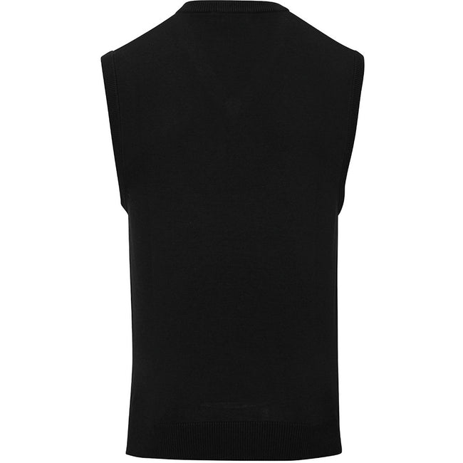 Black - Back - Premier Mens Sleeveless Cotton Acrylic V Neck Sweater