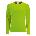 Neon Green - Front - SOLS Womens-Ladies Sporty Long Sleeve Performance T-Shirt