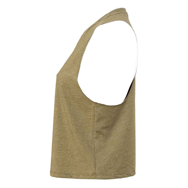 Heather Olive - Side - Bella Womens-Ladies Racer Back Cropped Sleeveless Tank Top
