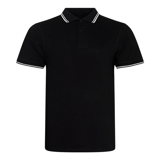 Black-White - Front - AWDis Mens Stretch Tipped Piqu Polo Shirt