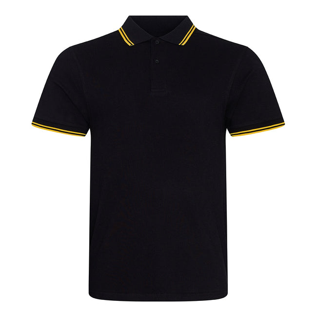 Black-Yellow - Front - AWDis Mens Stretch Tipped Piqu Polo Shirt
