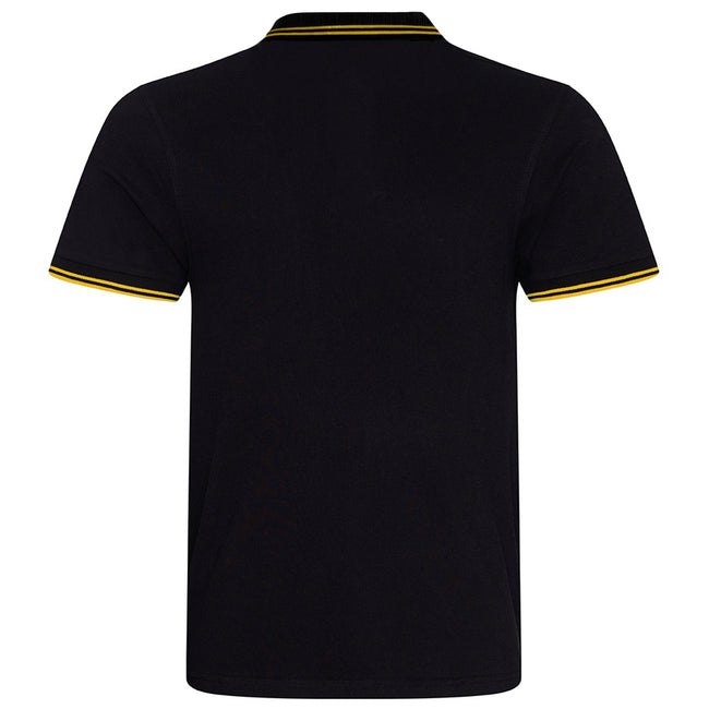 Black-Yellow - Back - AWDis Mens Stretch Tipped Piqu Polo Shirt