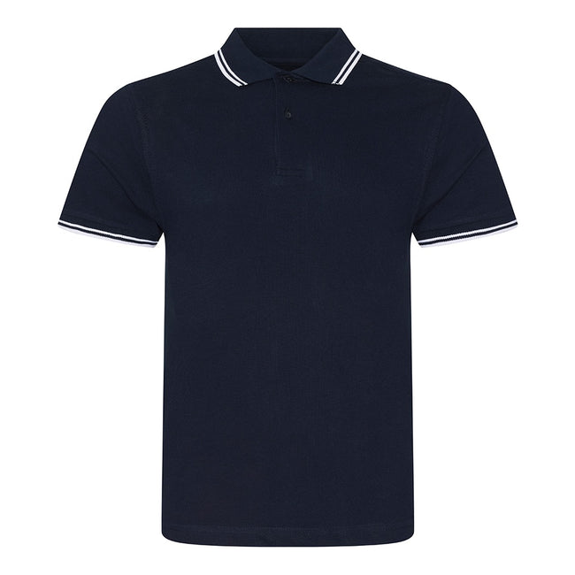 Navy-White - Front - AWDis Mens Stretch Tipped Piqu Polo Shirt