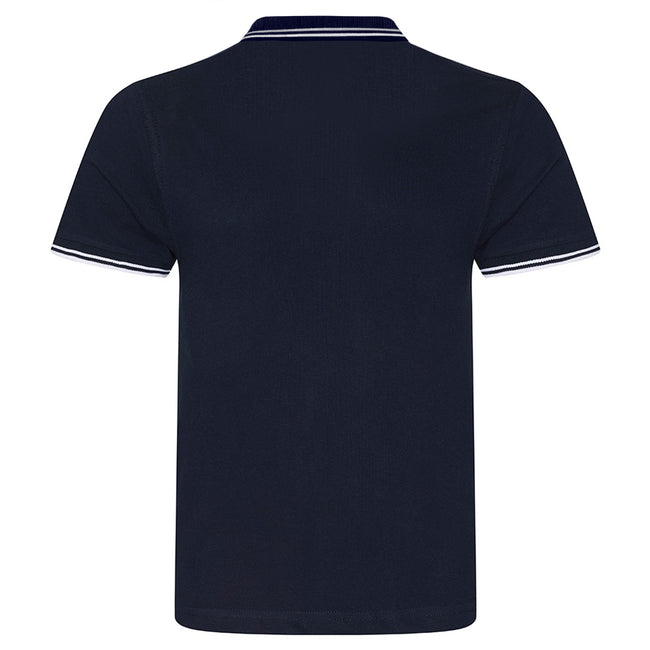 Navy-White - Back - AWDis Mens Stretch Tipped Piqu Polo Shirt