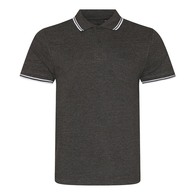 Charcoal-White - Front - AWDis Mens Stretch Tipped Piqu Polo Shirt