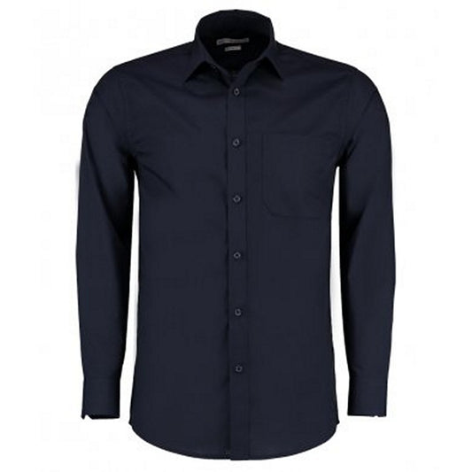 Dark Navy - Front - Kustom Kit Mens Long Sleeve Tailored Poplin Shirt
