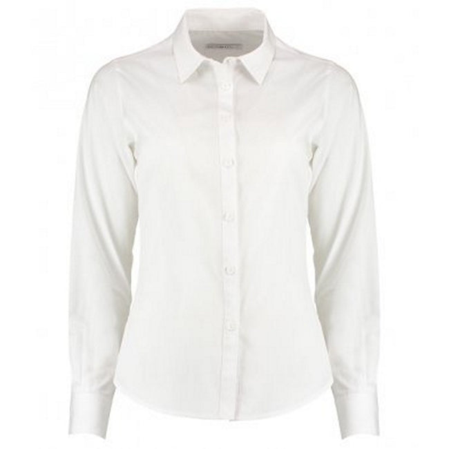 White - Front - Kustom Kit Womens-Ladies Long Sleeve Tailored Poplin Shirt