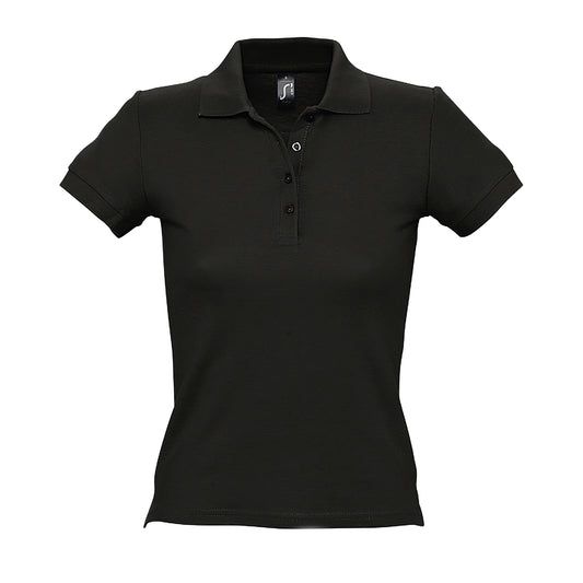 Black - Front - SOLS Womens-Ladies People Pique Short-Sleeved Polo Shirt