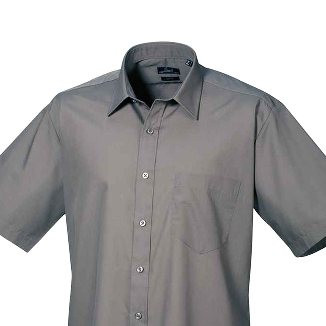 Dark Grey - Back - Premier Mens Short Sleeve Poplin Shirt