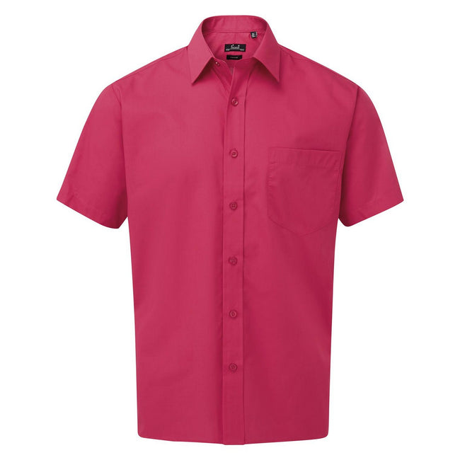 Hot Pink - Front - Premier Mens Short Sleeve Poplin Shirt