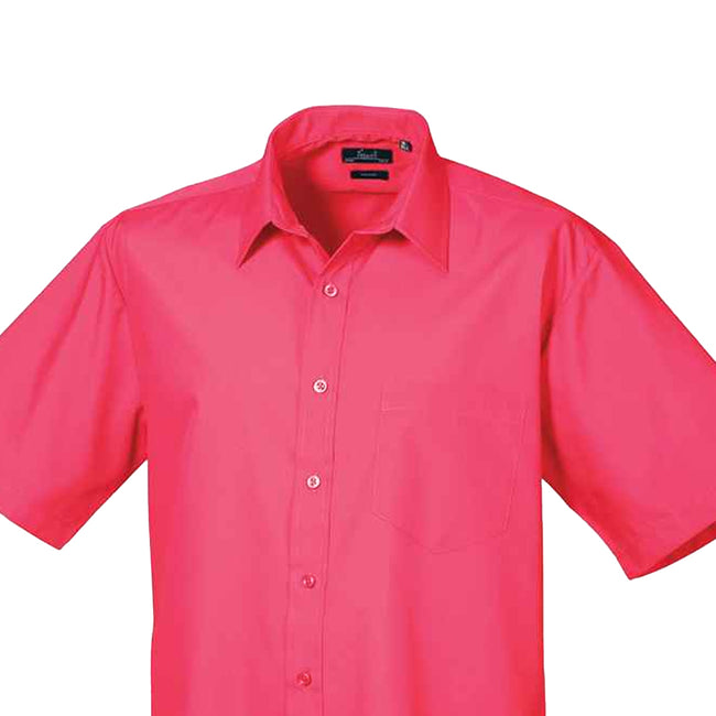 Hot Pink - Back - Premier Mens Short Sleeve Poplin Shirt