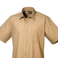 Khaki - Back - Premier Mens Short Sleeve Poplin Shirt