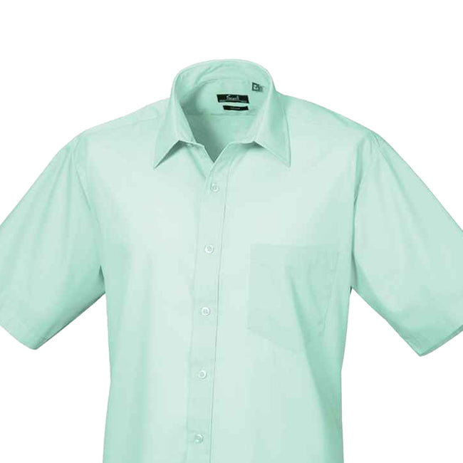 Aqua - Back - Premier Mens Short Sleeve Poplin Shirt