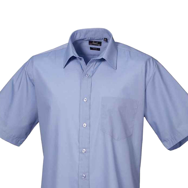Mid Blue - Back - Premier Mens Short Sleeve Poplin Shirt