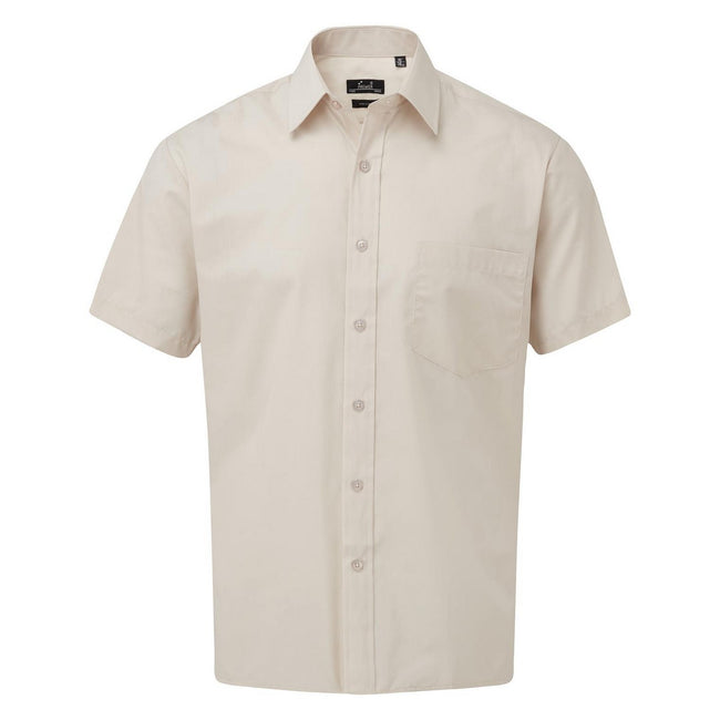 Natural - Front - Premier Mens Short Sleeve Poplin Shirt