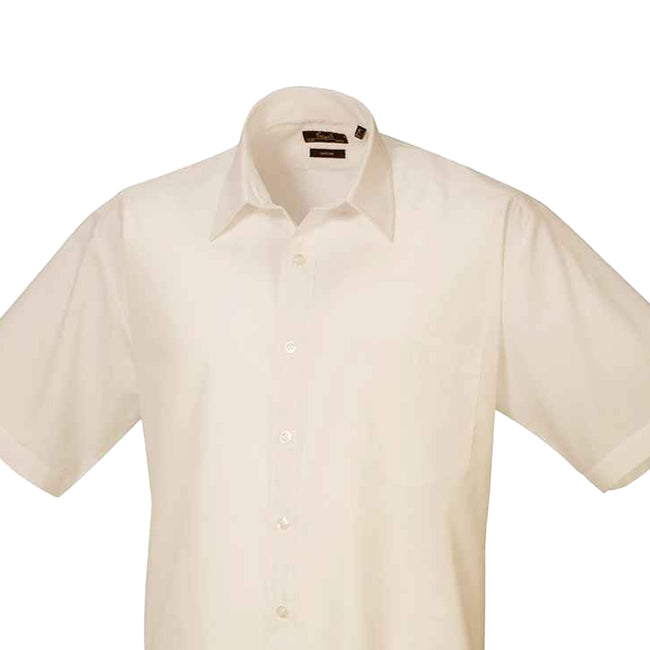 Natural - Back - Premier Mens Short Sleeve Poplin Shirt