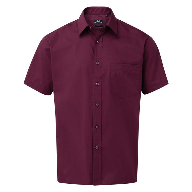 Aubergine - Front - Premier Mens Short Sleeve Poplin Shirt
