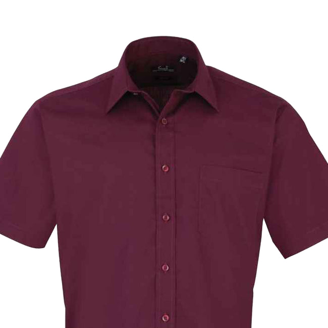 Aubergine - Back - Premier Mens Short Sleeve Poplin Shirt