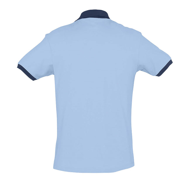 Sky Blue-French Navy - Back - SOLS Prince Unisex Contrast Pique Short Sleeve Cotton Polo Shirt