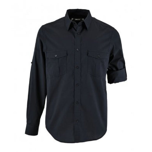 Dark Blue - Front - SOLS Mens Burma Roll Sleeve Poplin Shirt