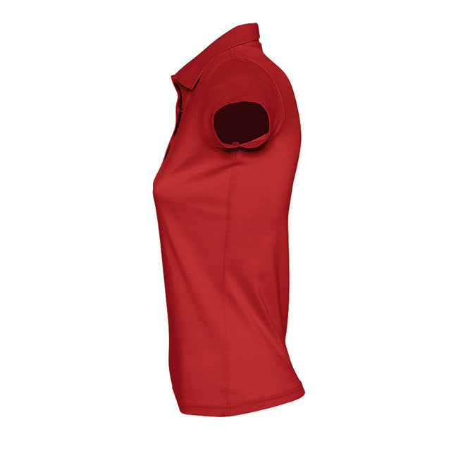 Red - Side - SOLS Womens-Ladies Prescott Short Sleeve Jersey Polo Shirt