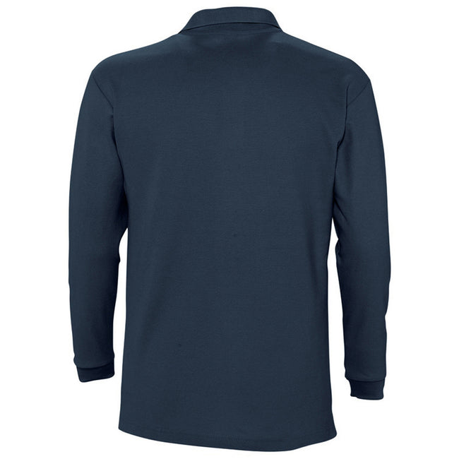 Navy - Back - SOLS Mens Winter II Long Sleeve Pique Cotton Polo Shirt