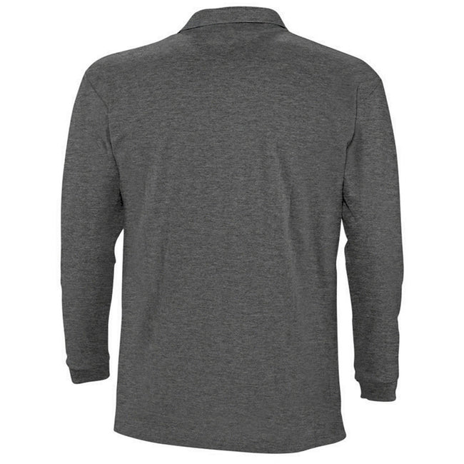 Charcoal Marl - Back - SOLS Mens Winter II Long Sleeve Pique Cotton Polo Shirt