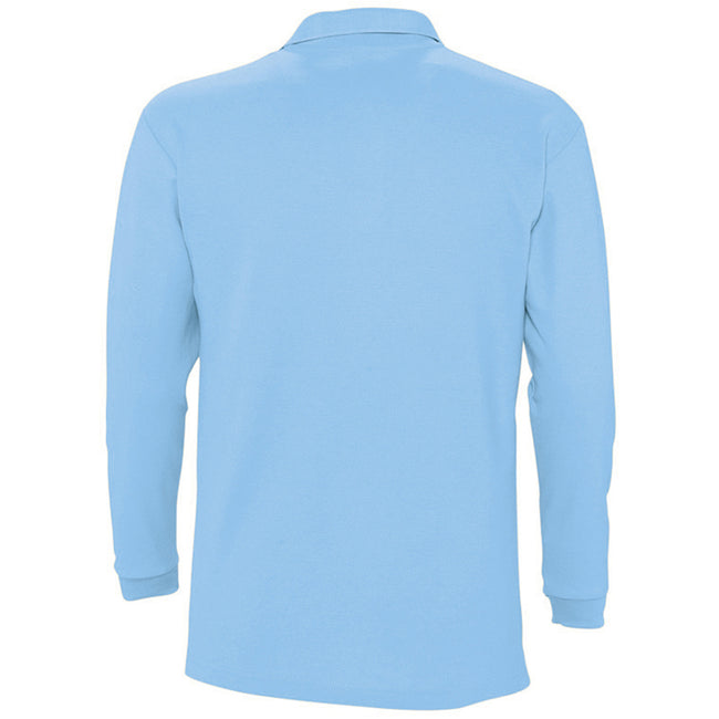 Sky - Back - SOLS Mens Winter II Long Sleeve Pique Cotton Polo Shirt