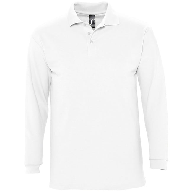 White - Front - SOLS Mens Winter II Long Sleeve Pique Cotton Polo Shirt