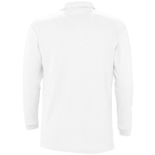 White - Back - SOLS Mens Winter II Long Sleeve Pique Cotton Polo Shirt
