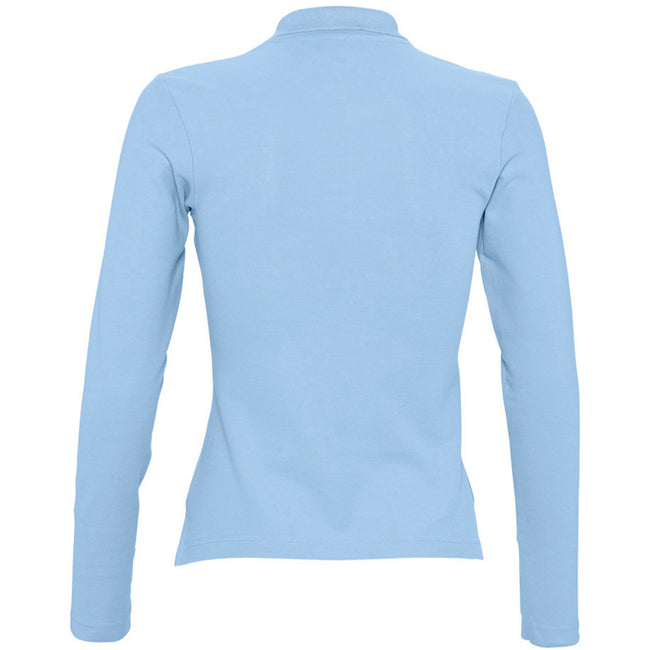 Sky Blue - Back - SOLS Womens-Ladies Podium Cotton Pique Long-Sleeved Polo Shirt