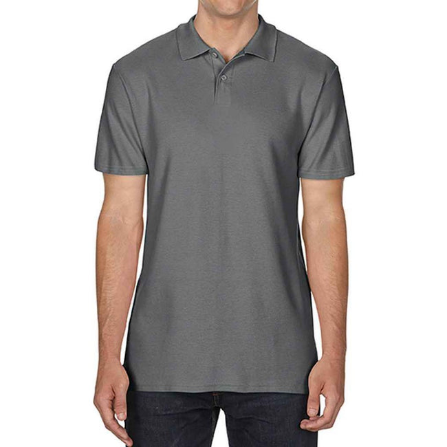 Charcoal - Front - Gildan Mens SoftStyle Double Pique Polo Shirt