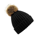 Black - Front - Beechfield Unisex Fur Pop Pom Chunky Beanie