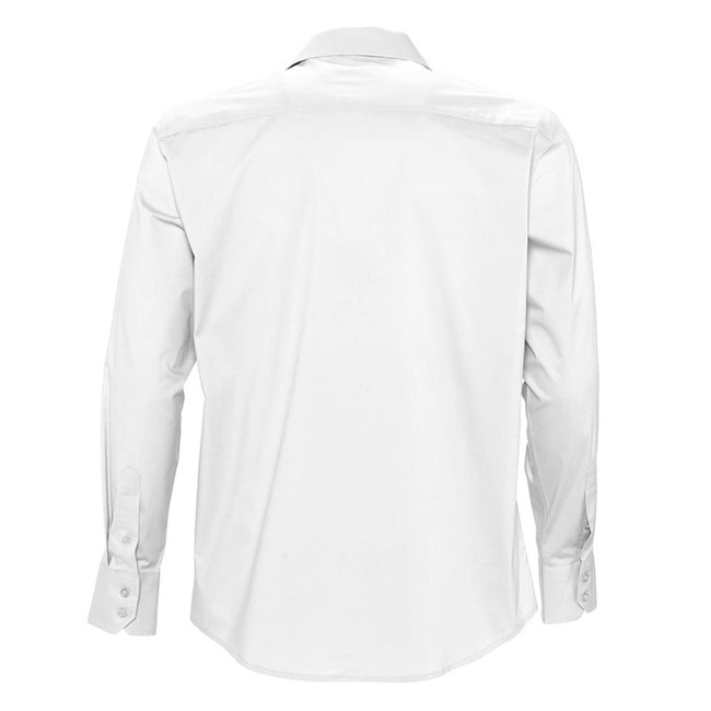 White - Back - SOLS Mens Brighton Long Sleeve Fitted Work Shirt