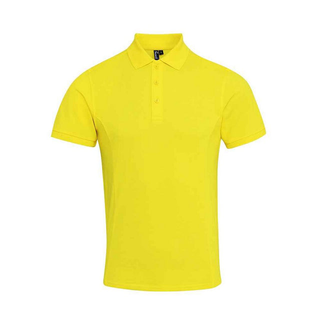 Yellow - Front - Premier Mens Coolchecker Plus Piqu Polo Shirt