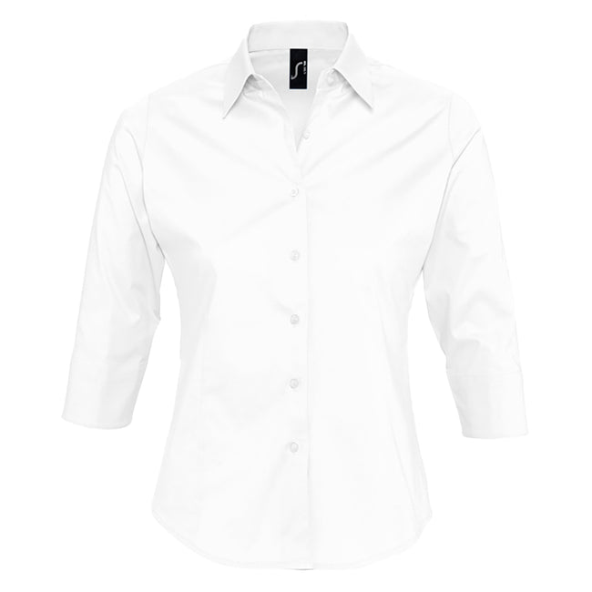 White - Front - SOLS Womens-Ladies Effect 3-4 Sleeve Fitted Work Shirt
