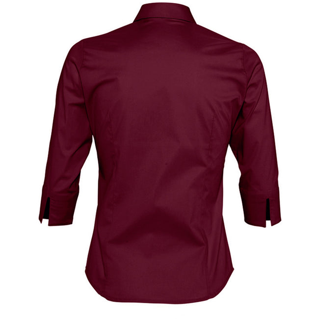 Burgundy - Back - SOLS Womens-Ladies Effect 3-4 Sleeve Fitted Work Shirt