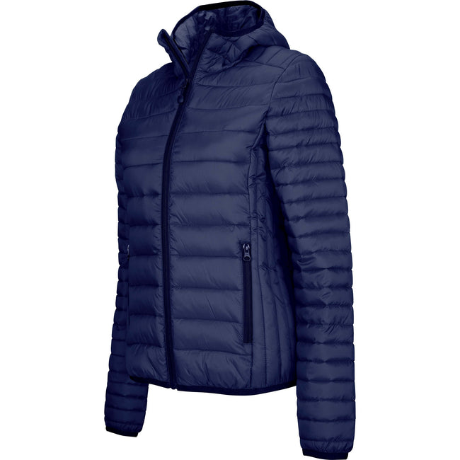 Navy - Front - Kariban Womens-Ladies Lightweight Hooded Padded Jacket