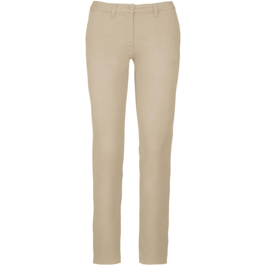 Beige - Front - Kariban Womens-Ladies Chino Trousers