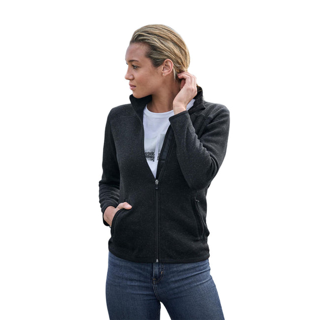 Black - Side - Tee Jays Womens-Ladies Knitted Outdoor Fleece Jacket