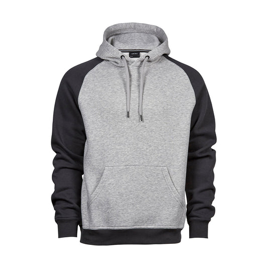 Heather Grey-Dark Grey - Front - Tee Jays Mens Two Tone Raglan Hooded Sweatshirt