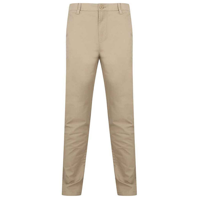 Stone - Front - Henbury Mens Stretch Flex Waistband Chino Trousers